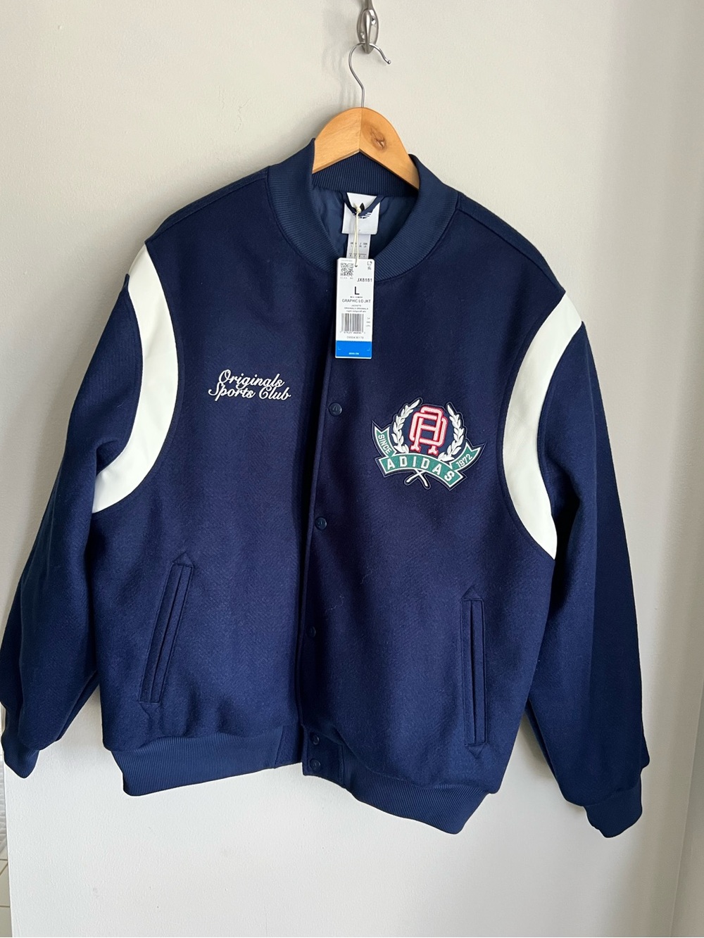 Adidas Navy Blue Varsity Jacket - Originals Sports Club Size L